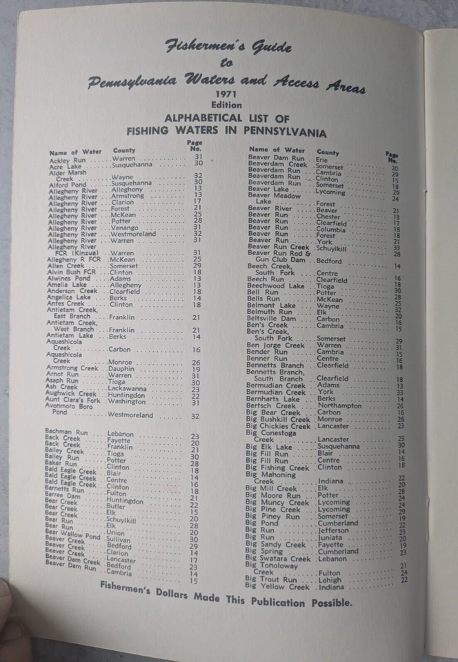 Guía de pescadores vintage de áreas de acceso a aguas de PA - Folleto de pesca Foto 3 de 4
