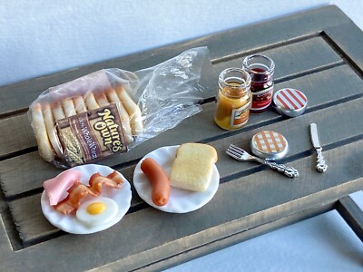 11pcs 1:12 Handmade Breakfast Toast Bread  Jam Egg Ham Plate Miniature Dollhouse