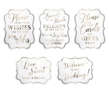 Set of 5 White and Gold Wedding Signs Wedding Decorations