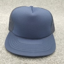 Vintage Blank Trucker Hat Cap Snap Back Navy Blue Mens Foam 90s