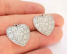 2 Heart Double Side Dangle Charms Antique Silver Plated jewelry Accessories