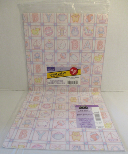 2 Pkg Hallmark Gift Wrap Baby Shower Rattle Bottle Duck Pink Blue Vintage - 第 1/9 張圖片