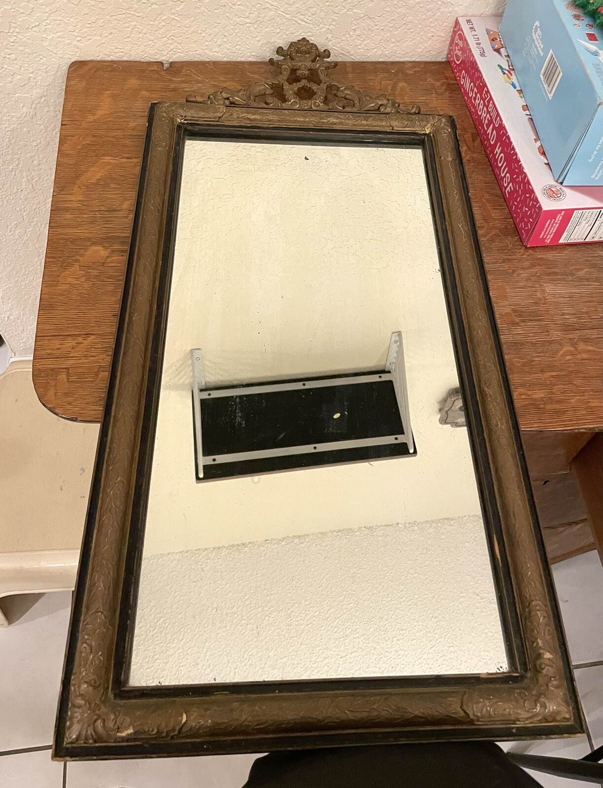 VINTAGE 1800’s WOODEN FRAMED ORNATE WALL MIRROR ANTIQUE OLD E.J.S. MFG