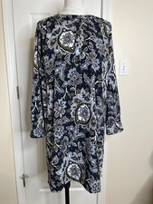 Loft Outlet Womens Floral Shift Dress Size Medium Navy Blue Long Sleeve