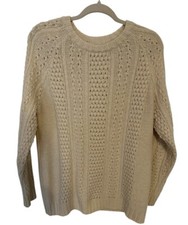 Forever 21 Womens Sweater Crew Cable Knit Fisherman Cottage Preppy Medium Ivory