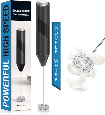 Double Whisk Milk Frother, Handheld Electric Blender stick, Drink Mixer Black 