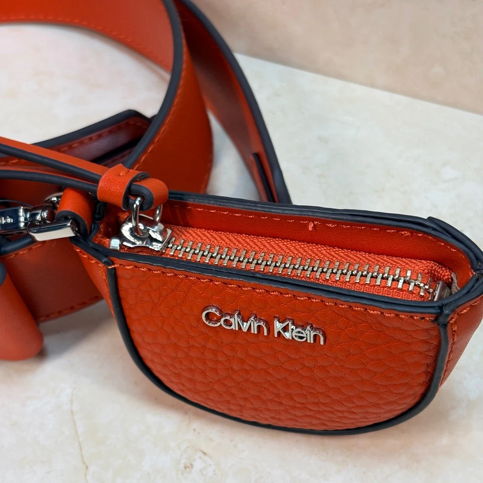 Calvin Klein Chipre Naranja Cuero Cartera Correa Bolso Bolsa Conjunto Plateado Herrajes Foto 3 de 4