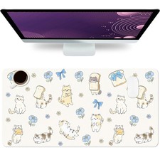Cat Desk Mat, Cute Kitten Bread Large Mouse Pad for Desktop, PU Leather Water...