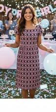 Charter Club Shift Sheath Dress Navy Pink Geometric Print Sz M P Office Siren