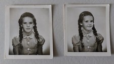 Girl with braids and summer dress photo booth identity - 2 vintage photos.