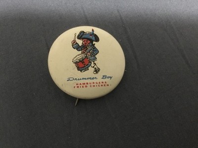 Vintage DRUMMER BOY RESTAURANT  Hamburgers Fried Chicken PIN BUTTON PINBACK 