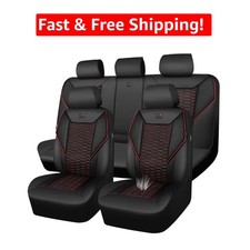 Luxury 3d Foam Mesh Leather Car Seat Covers Full Set - Black Red Universal Fit Luxury 3d Foam Mesh Leather Car Seat Covers Full Set - Black Red Universal Fit