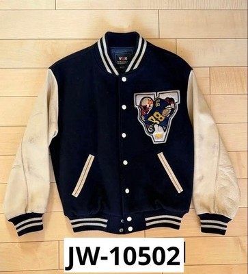 VAN Jacket Michael Jackson Style Vintage Navy Wool Leather L Size Jacket