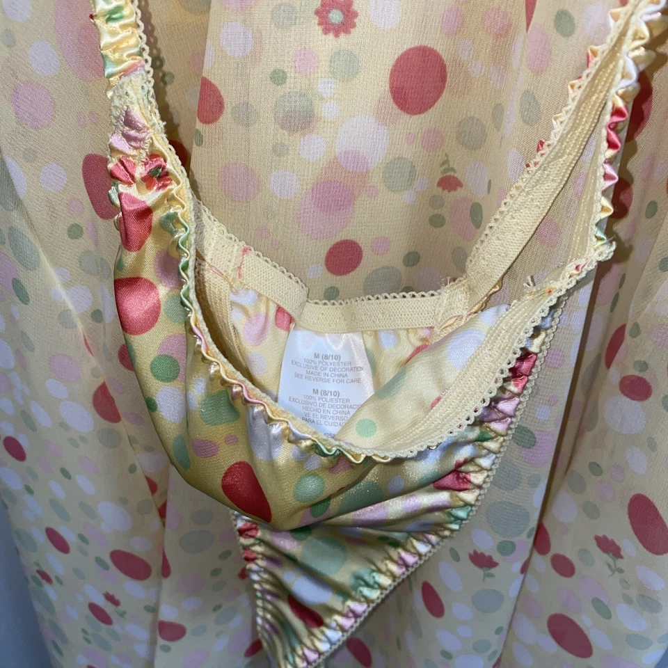 Tanga Secret Treasures Sleepwear Chemise M (8-10) satinado floral coral rojo amarillo Foto 4 de 4