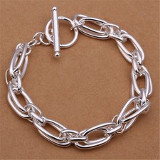 Solid 925 Sterling Silver Double Chain Bangle Bracelets Women's Jewelry UK