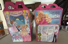 Two McDonald's Happy Meal Barbie 1991 At Home  On Stage Fold-Out Play Boxes