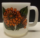 Vintage Glasbake Milk Glass Coffee Mug Zinnia Thoughts of a Absent Friend