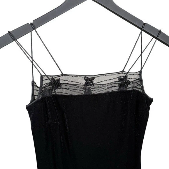 Rimini by Shaw Size 2 Vintage Y2K Velvet Beaded Mesh Midi Fairy Goth Dress - Image 2 of 4