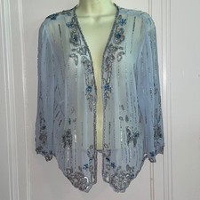 NWT Together light blue sheer dressy coverup jacket with beaded butterflies