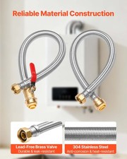 Water Heater Connector Kit 3/4 PTC x 3/4 FIP 304 SS Braided 2 Hoses Ball Valve