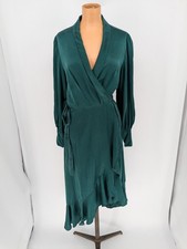 $595 Zimmermann 100% Silk Green Satin Wrap Dress Collared Size 2 FLAW