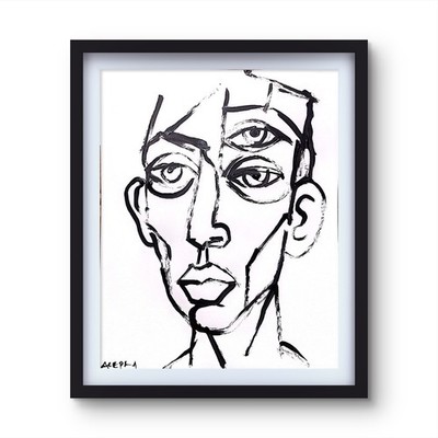 Aleph Original Art Cubist Face 11x14 Abstract Geometric Portrait Sketch Paper
