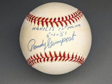 Randy Gumpert Autographed/Signed OAL Baseball w/Mickey Mantle 1st HR Inscription