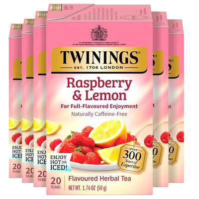 Twinings Raspberry & Lemon Herbal Tea Individually Wrapped Bags, 20 Count (Pack