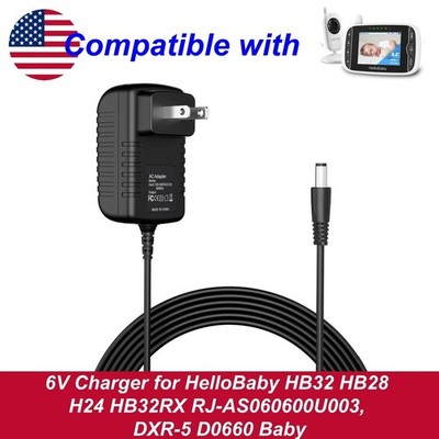 6V Charger for HelloBaby HB32 HB28 H24 HB32RX RJ-AS060600U003, DXR-5 D0660 Baby
