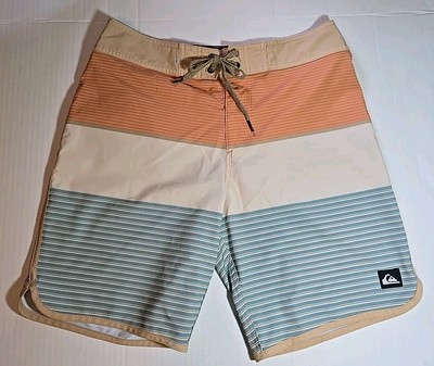 Quicksilver Surfsilk 18'' Boardshorts Mens Waist 30'' Orange, Turquoise Striped