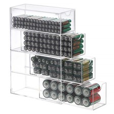 1 Pack Clear Acrylic Battery Storage Organizer for AA, AAA, 9V, C Batteries, ...