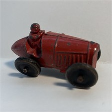 Vintage Cast Iron Red Race Car Toy with Driver Figure
