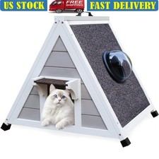 Outdoor Cat House Dome Window Raised Floor Escape Door Easy Clean Pet Shelter US