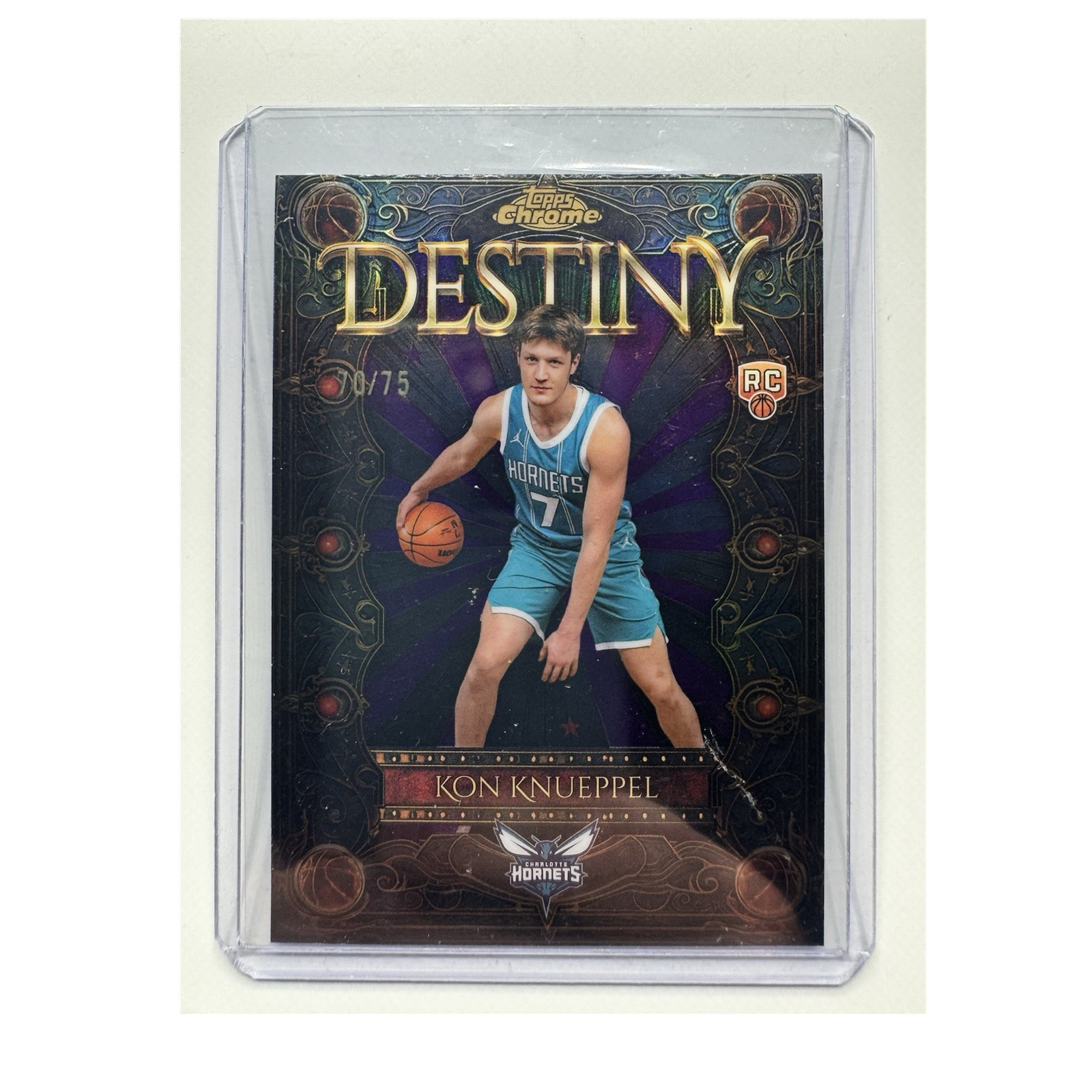 Kon Knueppel 2025 Topps Chrome Destiny Purple Refractor RC /75 Hornets