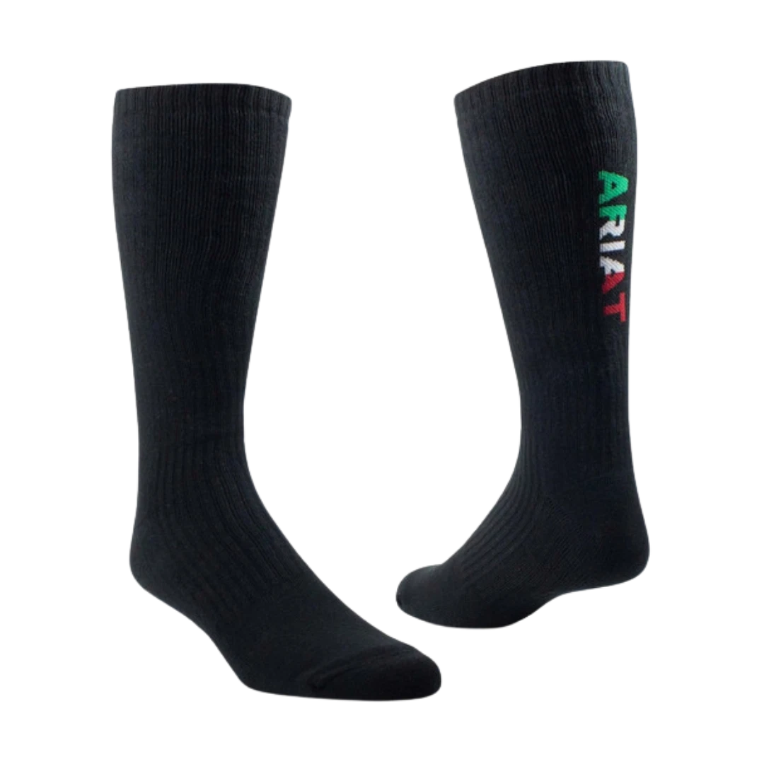 Ariat Premium Ringspun Cotton Mexico Black Mid Calf 3-Pair Work Socks AR2294-003