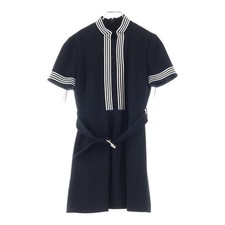 GUCCI G Logo Shell Buckle Belt Wool Short Sleeve Mini Dress Black Womens Used b5