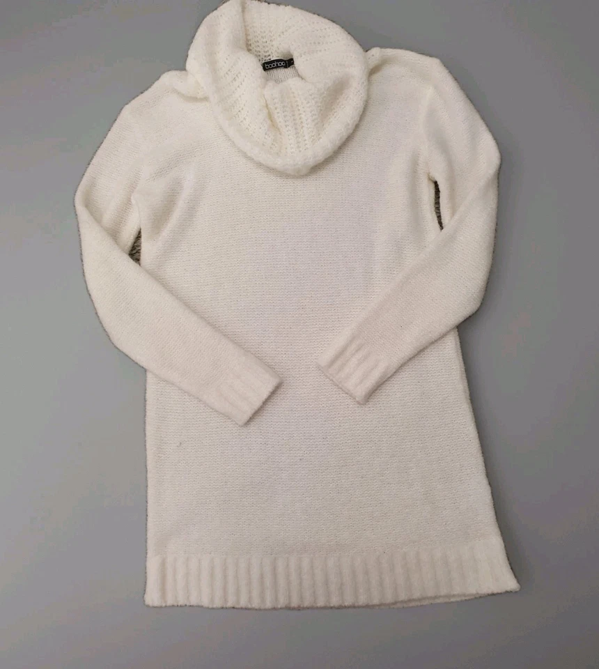 Boohoo Ladies Cowl Neck Jumper Size M Ivory White Long Sleeve Soft Knit - image 2 of 4