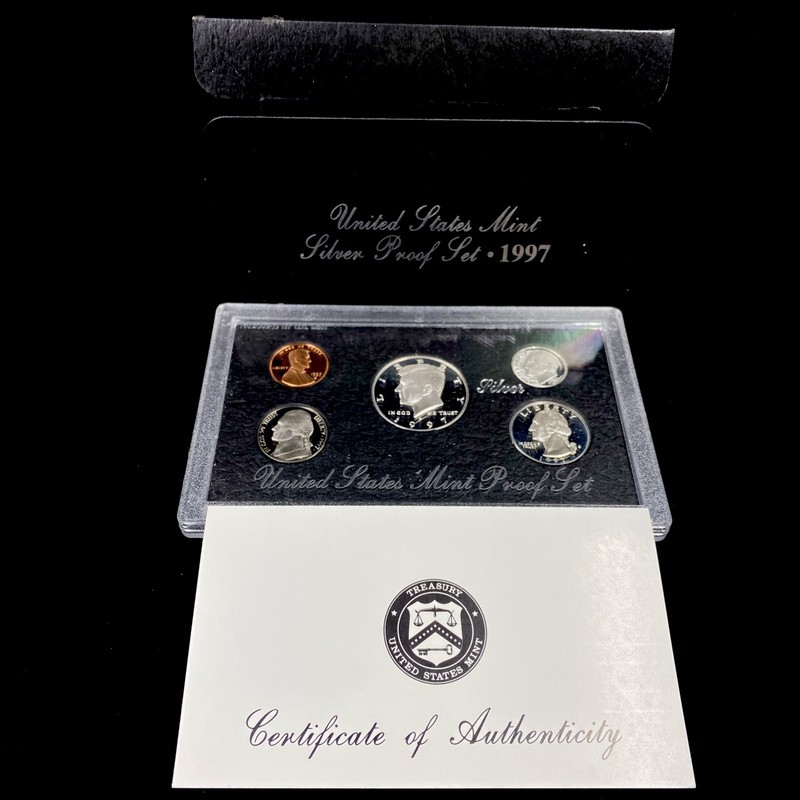 1997 United States Mint Silver Proof Set 90% 5 Coins OGP & COA