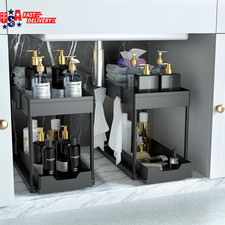 under Sink Organizer 2 Pack, Bathroom Cabinet Organizer, 2 Tier Sliding Cabinet