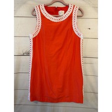 Lilly Pulitzer Orange White Lace Trim Sleeveless Shift Dress Women Size 12
