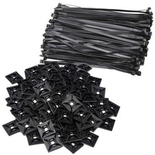 1" Self Adhesive Cable Zip Tie Mounts with 7" Zip Ties each 100pcs Organizing