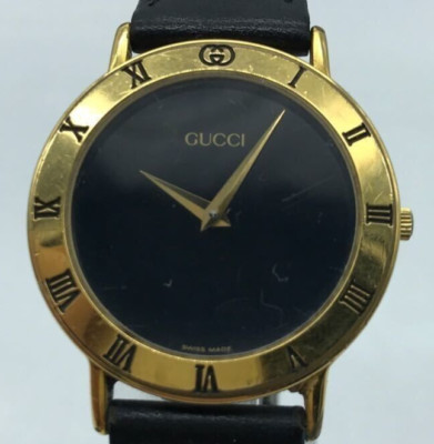 Gucci 3000.2.M schwarzes Zifferblatt Lederband Quarz Herrenuhr gebraucht