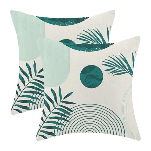 Boho Summer Leaf Decor Outdoor Pillow Covers 18×18 Inch Aqua Teal