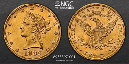 1882 $10 Gold Liberty Eagle NGC MS 60