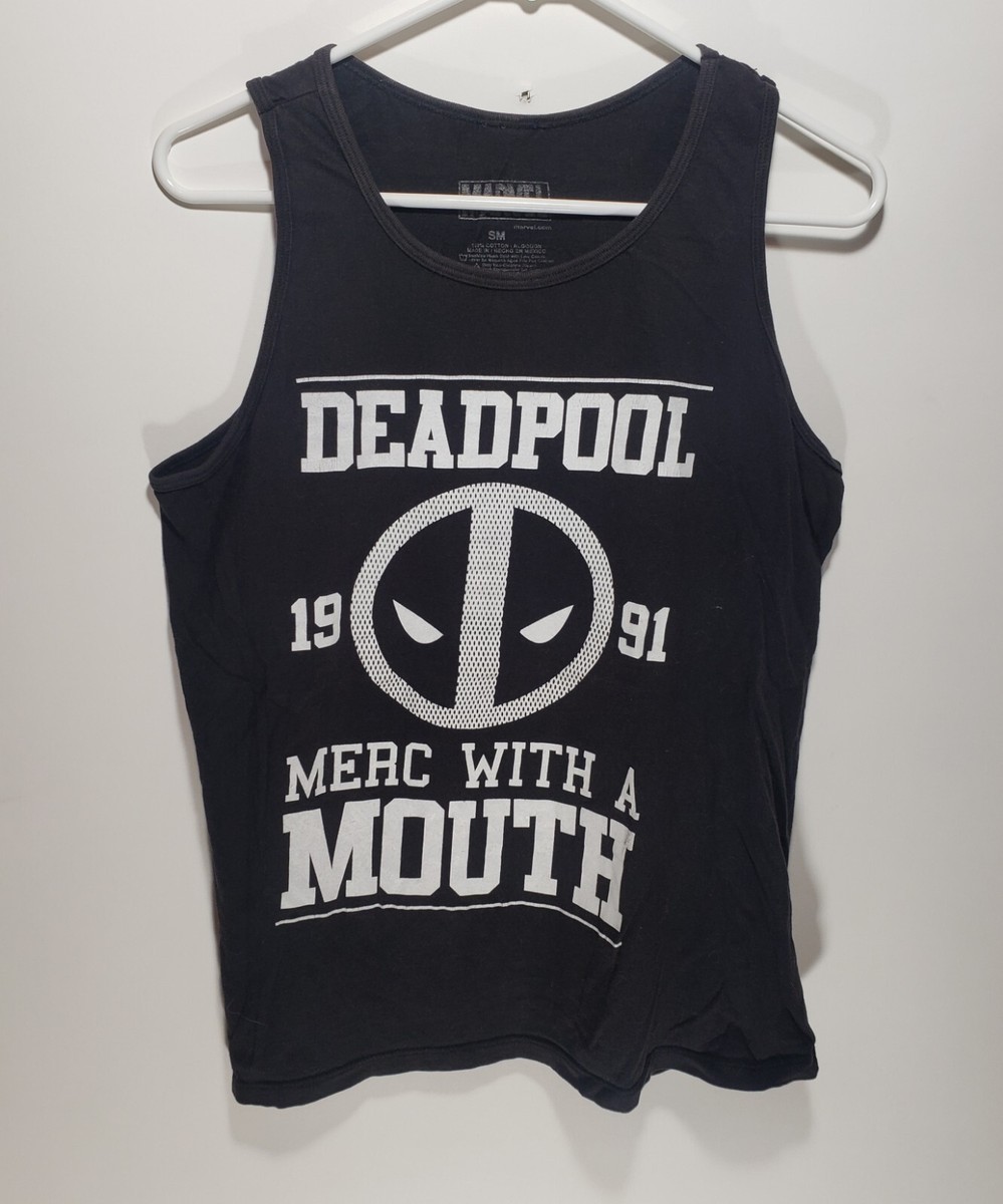 Mens Marvel Deadpool Merc With A Mouth Black Sleeveless Tank Shirt