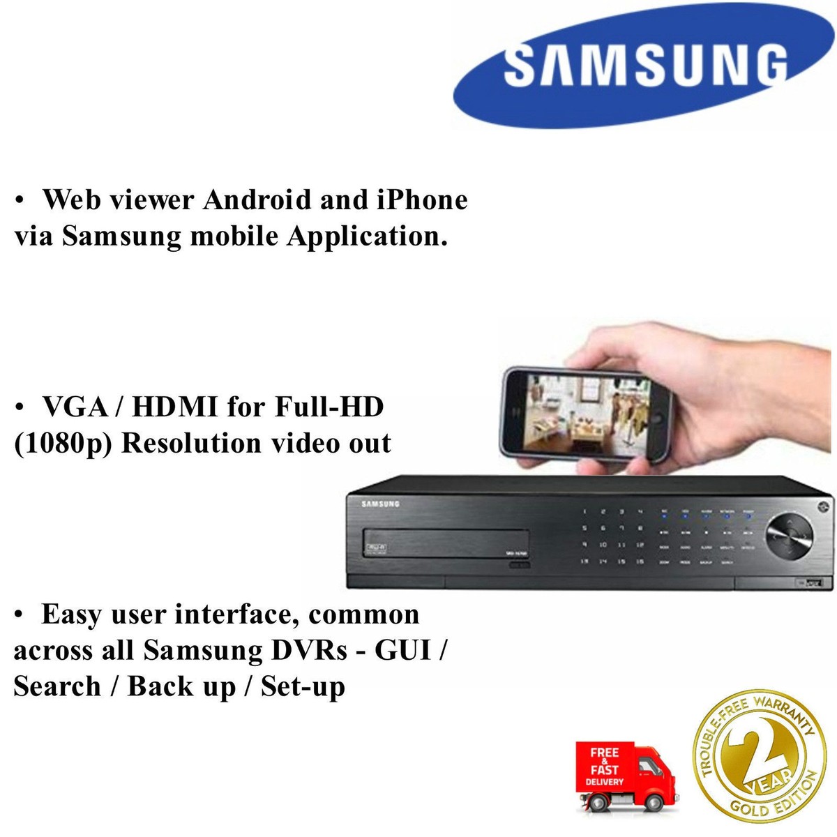SAMSUNG SRD-1676DP 16 CHANNEL REAL TIME 1280H HD DIGITAL RECORDER PAL WITH  4TB