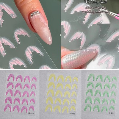 Colorful Hemline French Nail Art Stickers Nail Decals 3D Self-Adhesive Charm _r1