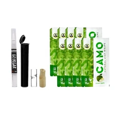 Camo Natural Leaf- 8 Pack Green Apple- Bundle GlueGar OG 3ml, Glass &Wood Tip