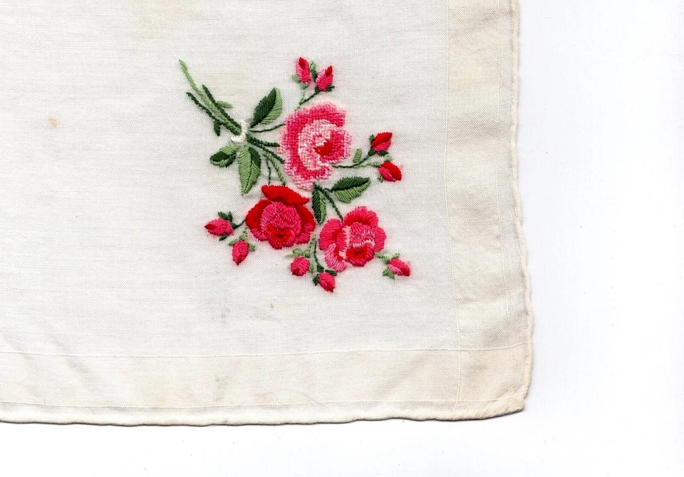 4 PAÑUELOS ANTIGUOS DE COLECCIÓN SIN USAR, HECHOS EN SUIZA, FLORES BORDADAS Foto 2 de 4