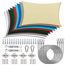 ColourTree Sun Shade Sail Rectangle with Hardware Kits + Cable Wires Ropes